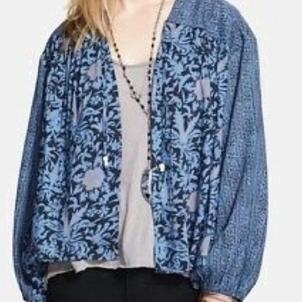 Free People Blue Boho Short Kimono Top